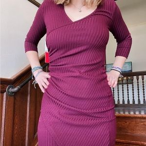 Dark red wine color fitted dress